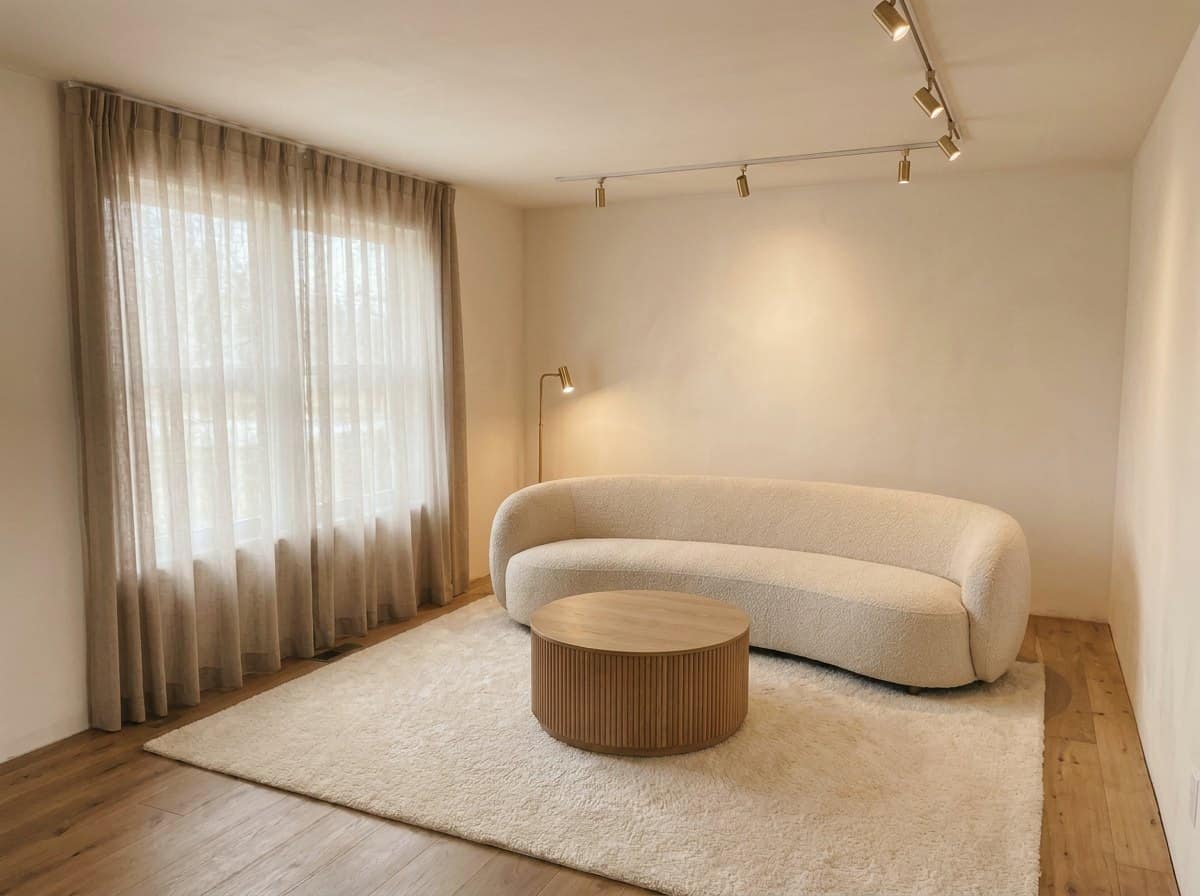 Rendered warm minimalist living room
