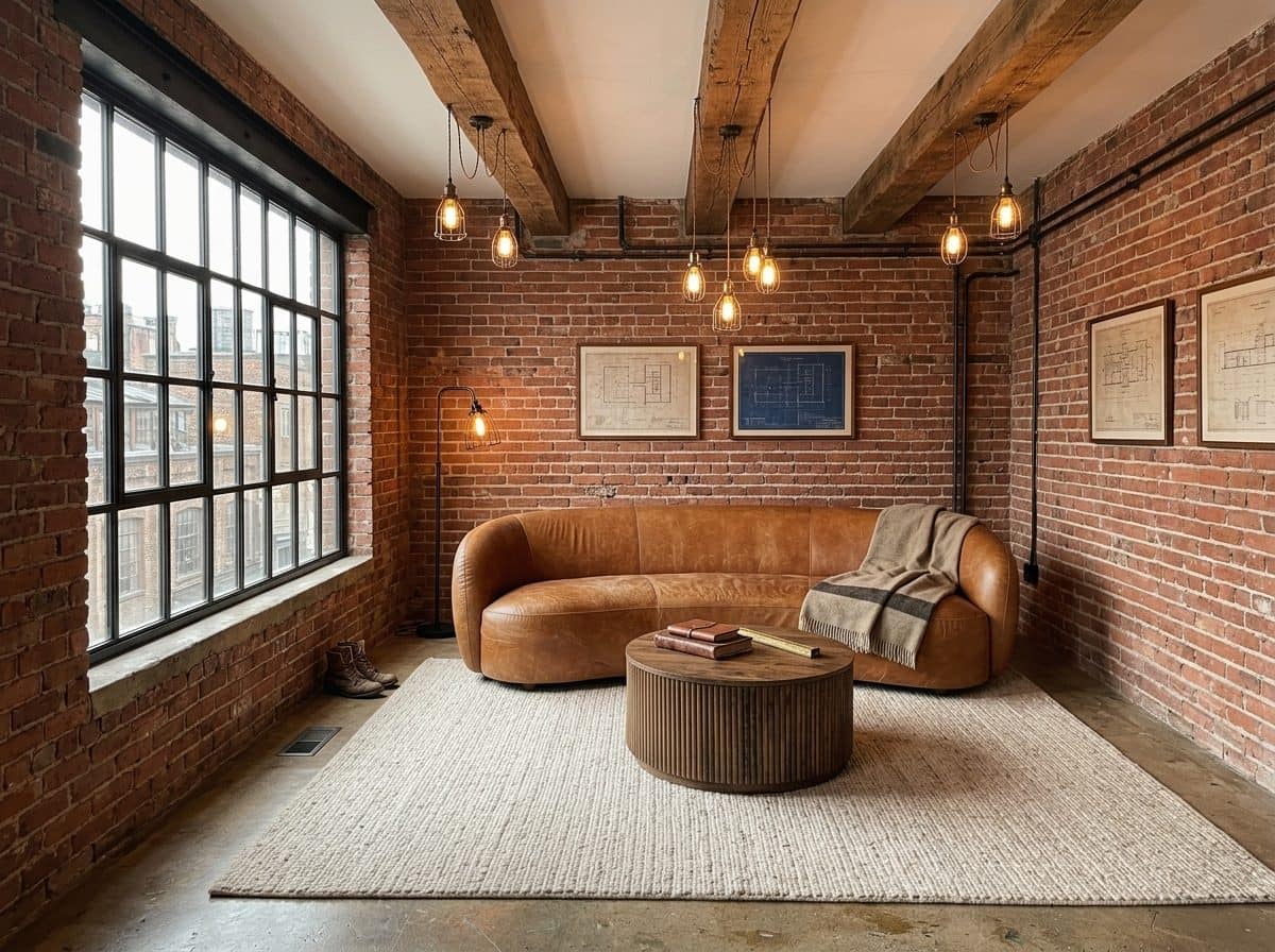 The same room restyled as Industrial Loft