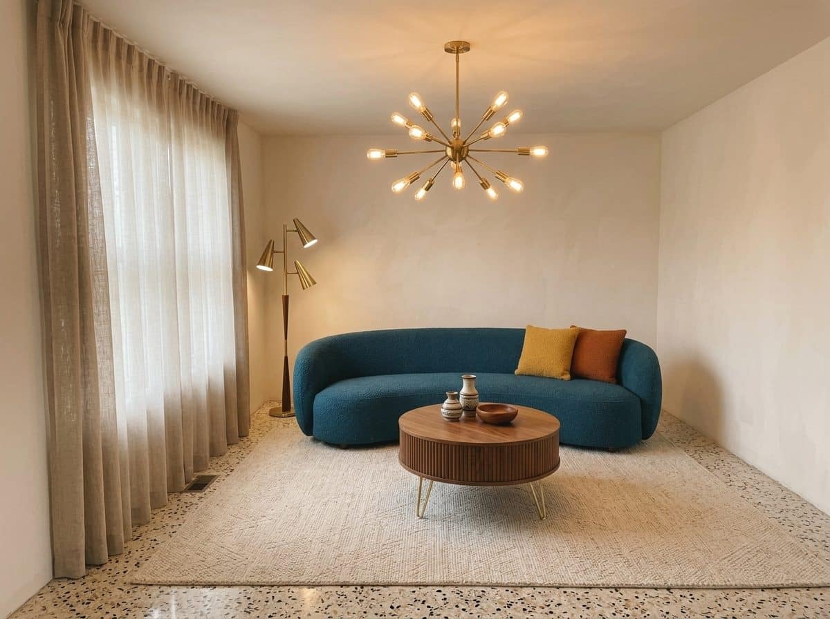 The same room restyled as Mid-Century Modern