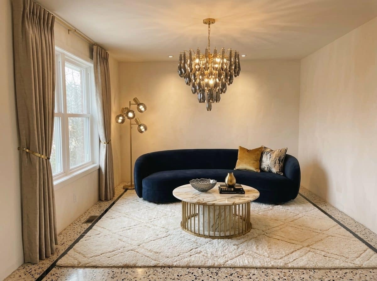 The same room restyled as Modern Luxe